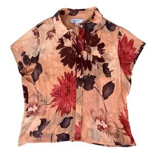 Vintage Emanuel Ungaro 100% Silk Sheer Collared Shirt Floral print top